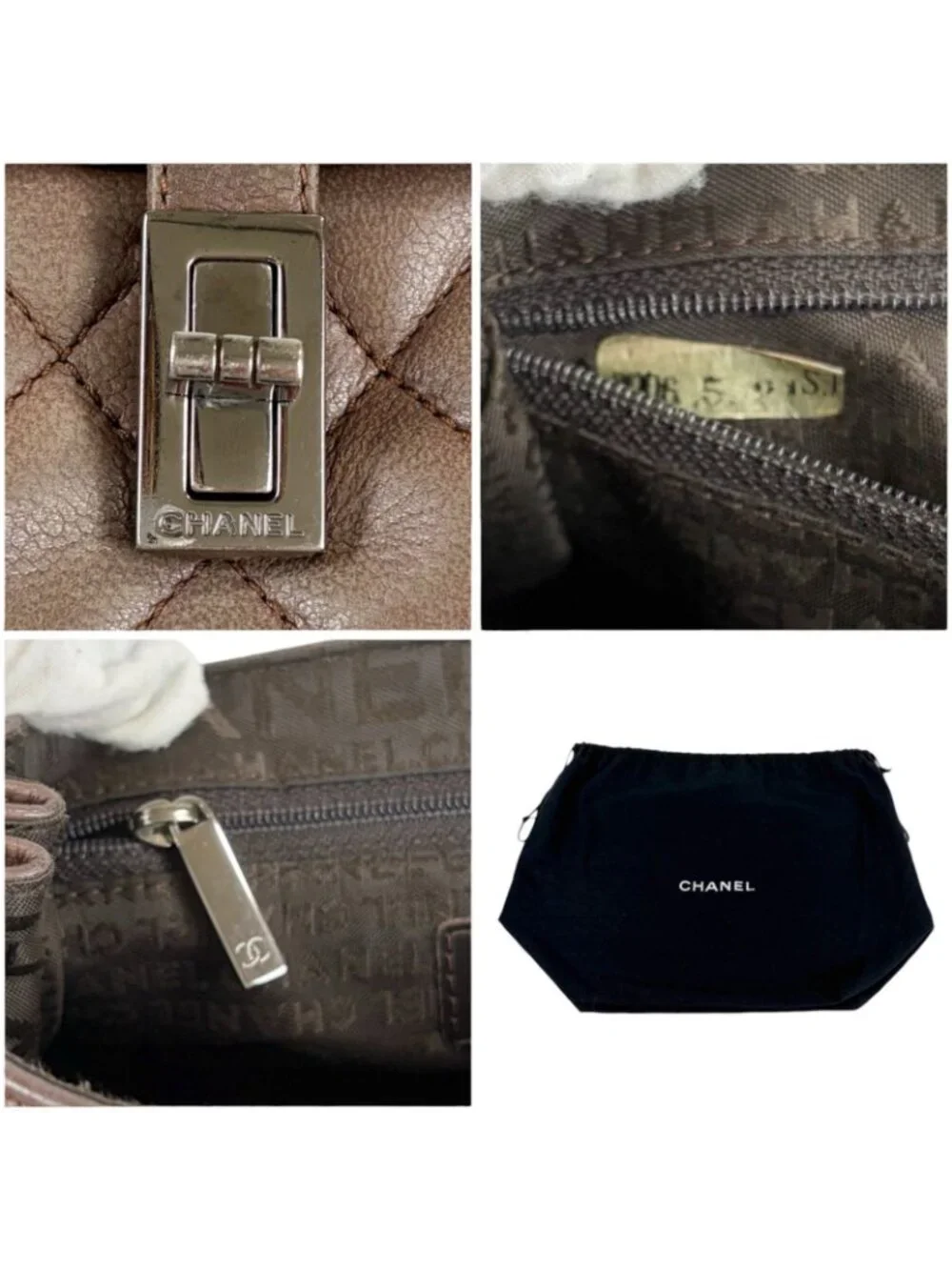 Chanel 2.55 Chain Shoulder Bag Caviar Leather Mademoiselle Lock Quilted Brown